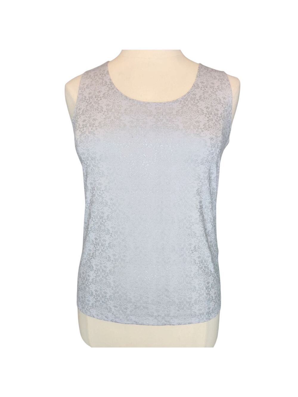 SALE Chicos Silver Metallic Floral Shell Tank Top Sleeveless Glam Chicos Size 2